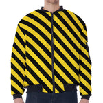 Black And Yellow Warning Striped Print Zip Sleeve Bomber Jacket