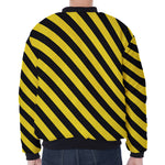 Black And Yellow Warning Striped Print Zip Sleeve Bomber Jacket