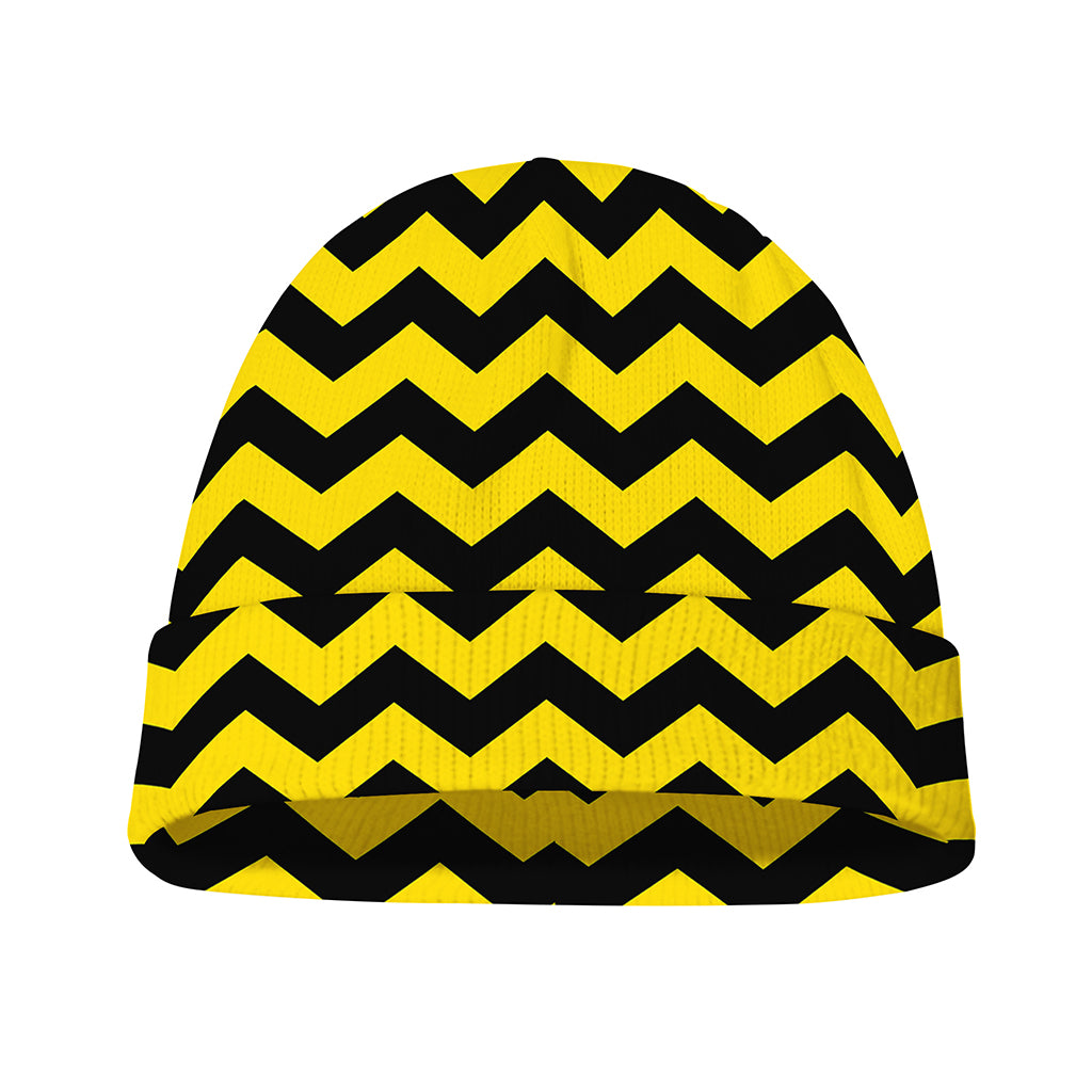 Black And Yellow Zigzag Pattern Print Beanie