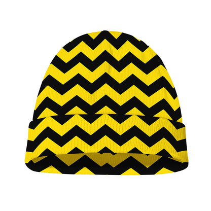 Black And Yellow Zigzag Pattern Print Beanie