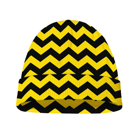 Black And Yellow Zigzag Pattern Print Beanie