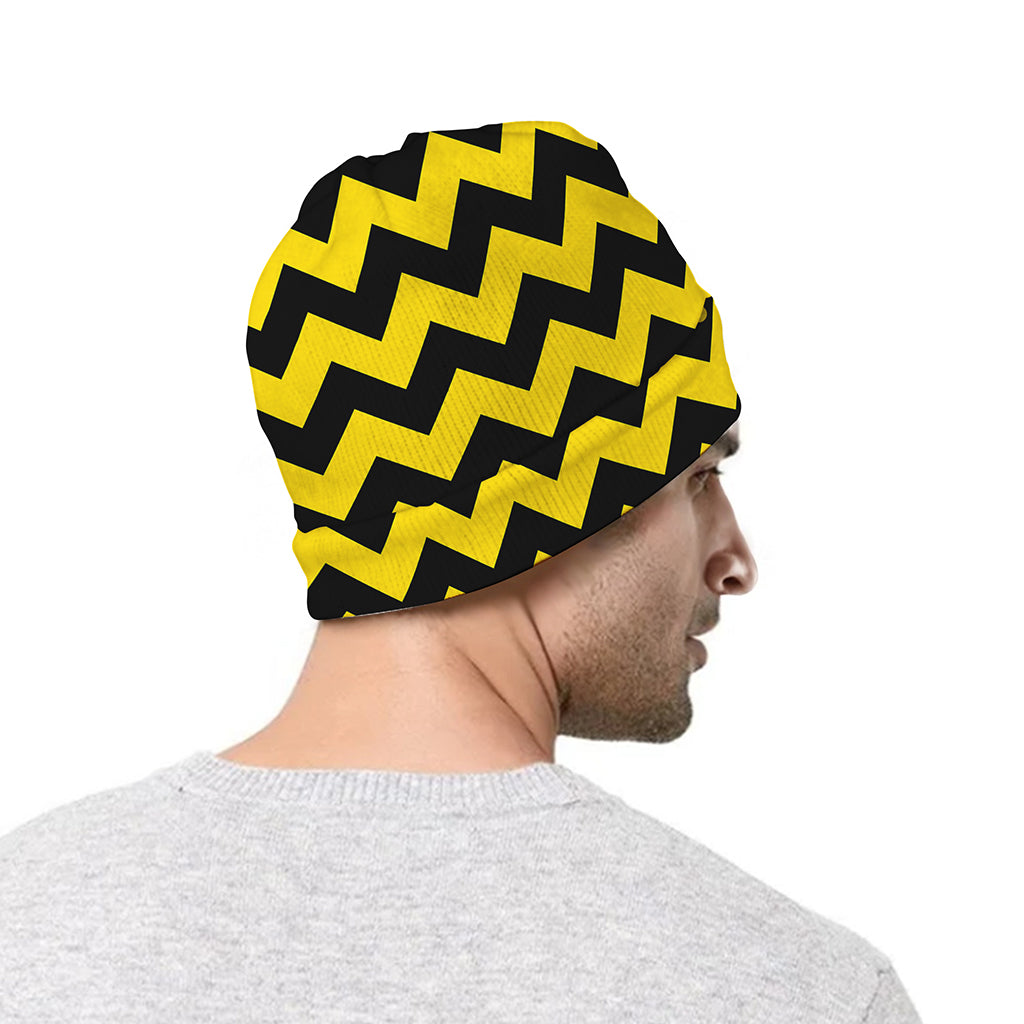 Black And Yellow Zigzag Pattern Print Beanie