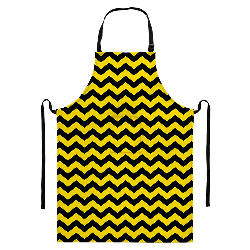 Black And Yellow Zigzag Pattern Print Bib Apron With Pocket