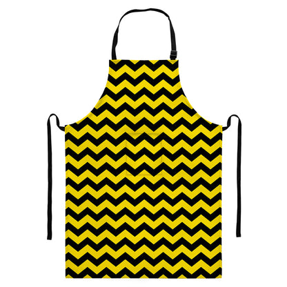 Black And Yellow Zigzag Pattern Print Bib Apron With Pocket