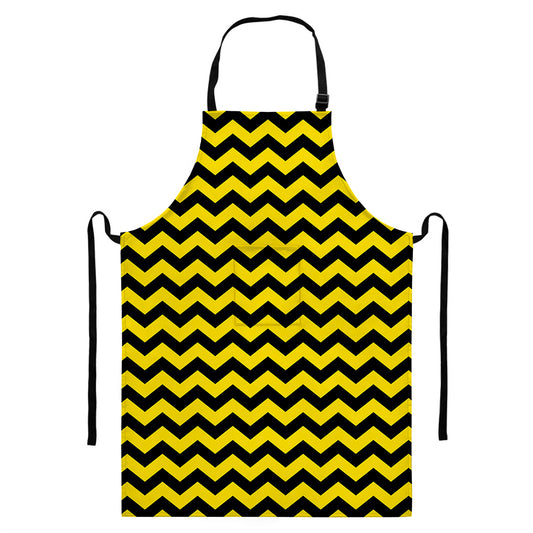 Black And Yellow Zigzag Pattern Print Bib Apron With Pocket