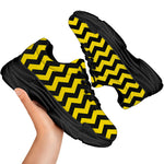 Black And Yellow Zigzag Pattern Print Black Chunky Shoes
