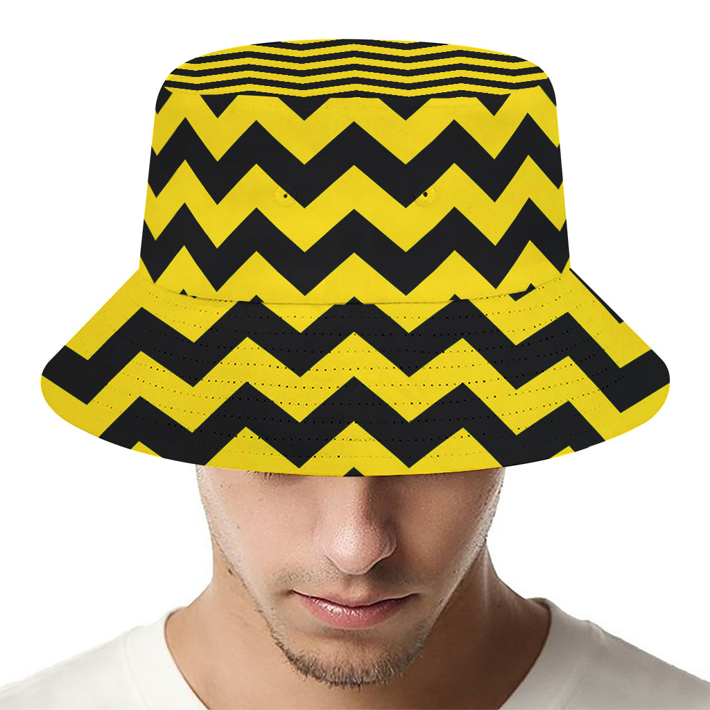 Black And Yellow Zigzag Pattern Print Bucket Hat