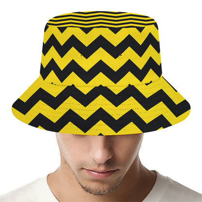Black And Yellow Zigzag Pattern Print Bucket Hat