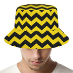 Black And Yellow Zigzag Pattern Print Bucket Hat