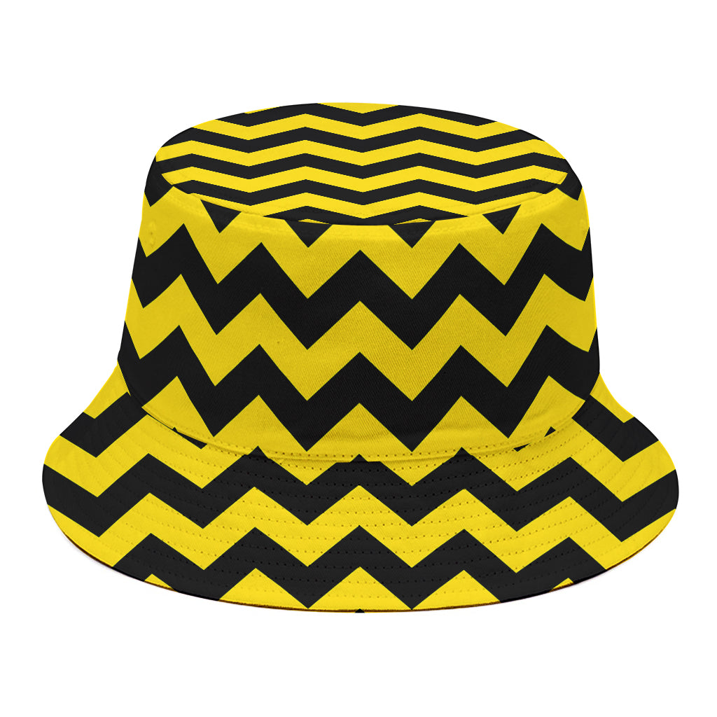 Black And Yellow Zigzag Pattern Print Bucket Hat