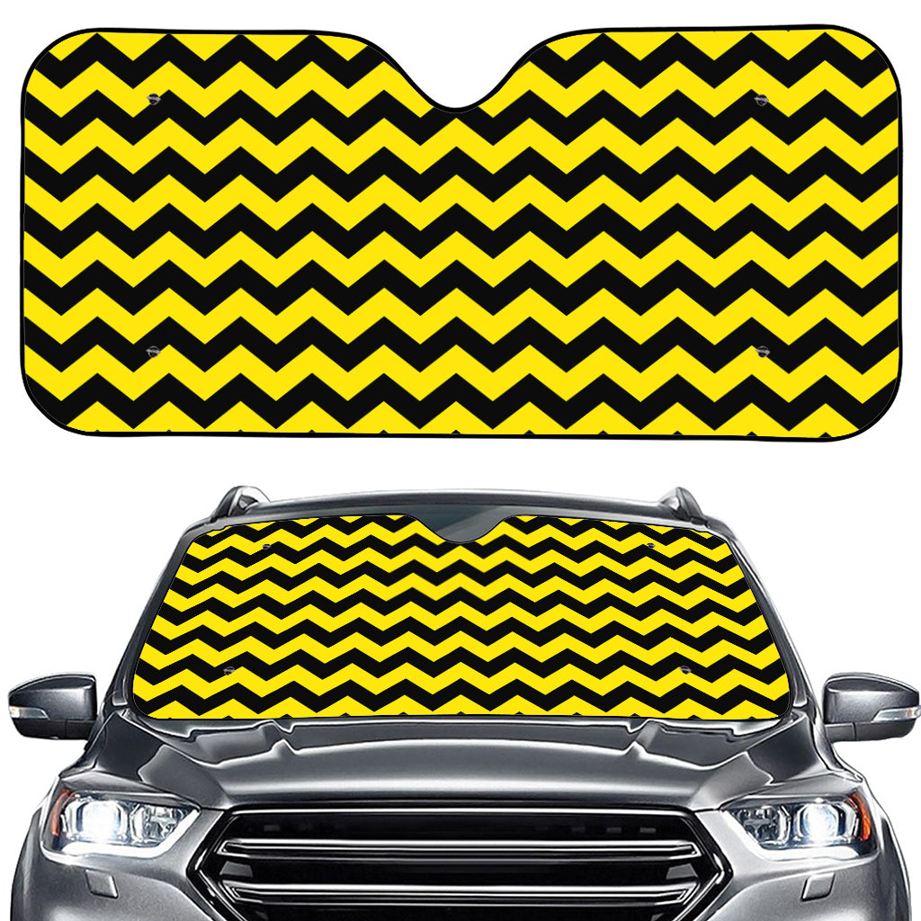 Black And Yellow Zigzag Pattern Print Car Windshield Sun Shade