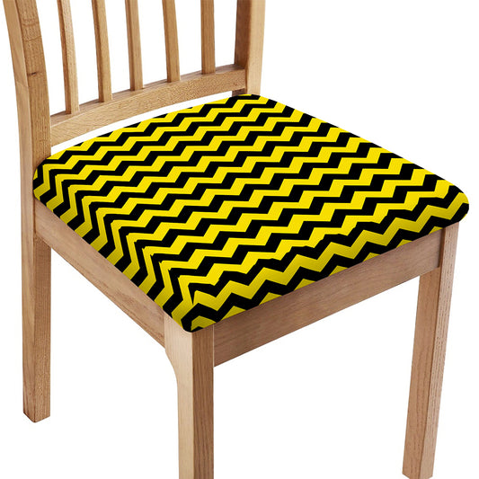 Black And Yellow Zigzag Pattern Print Chair Cushion Cover