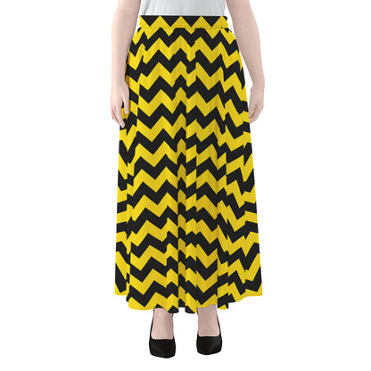 Black And Yellow Zigzag Pattern Print Chiffon Maxi Skirt