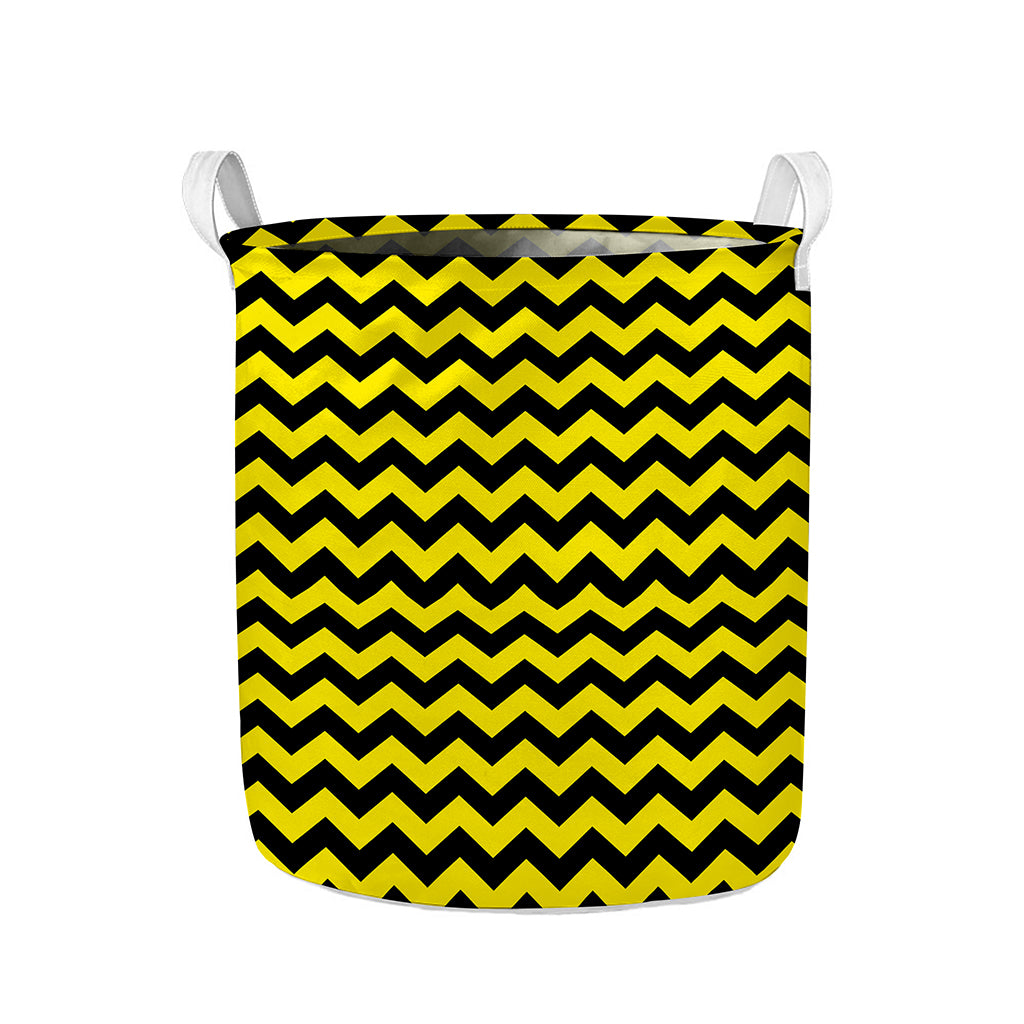Black And Yellow Zigzag Pattern Print Collapsible Laundry Basket