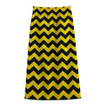 Black And Yellow Zigzag Pattern Print Cotton Front Slit Maxi Skirt