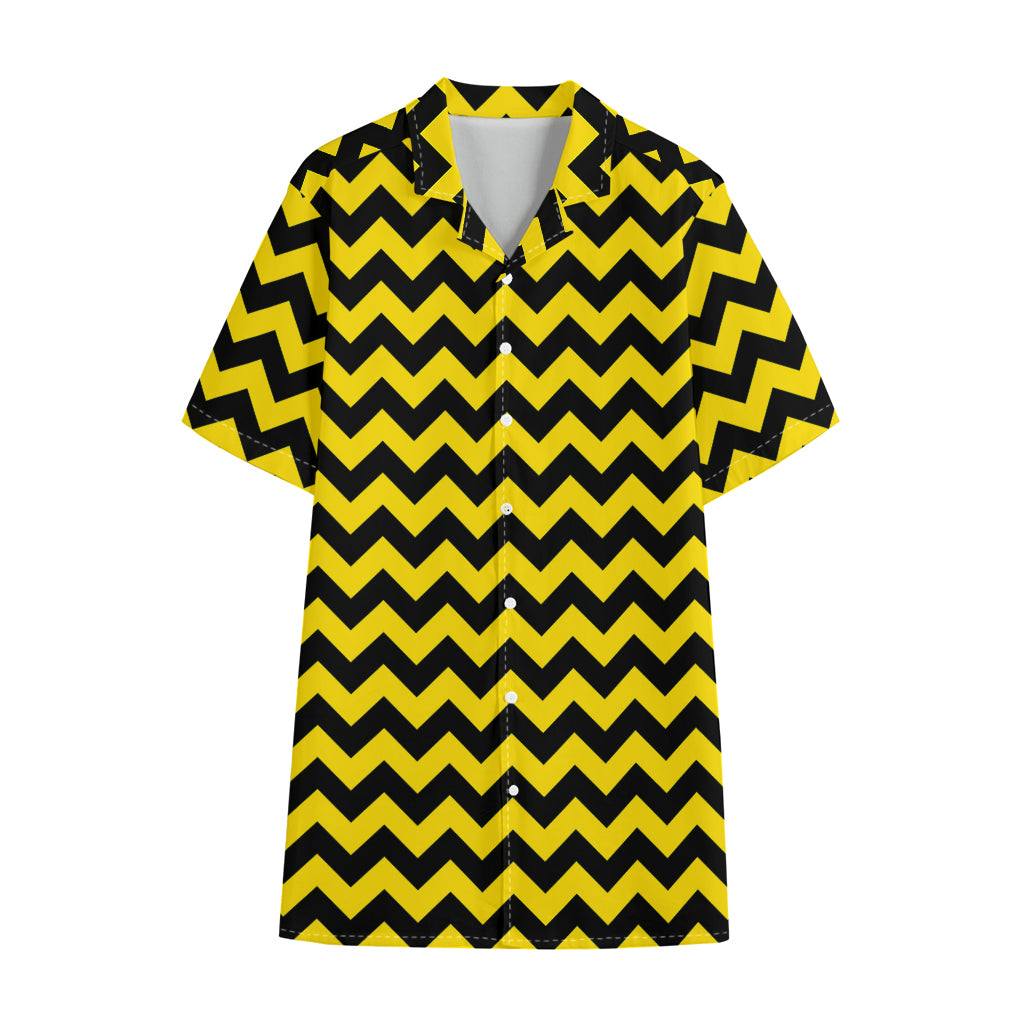 Black And Yellow Zigzag Pattern Print Cotton Hawaiian Shirt
