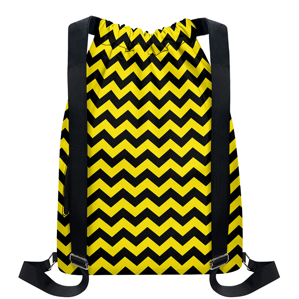 Black And Yellow Zigzag Pattern Print Drawstring Backpack