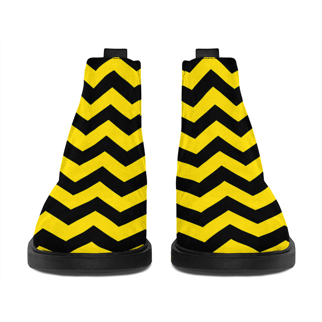 Black And Yellow Zigzag Pattern Print Flat Ankle Boots