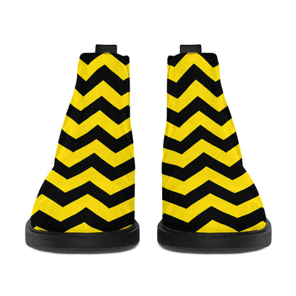 Black And Yellow Zigzag Pattern Print Flat Ankle Boots