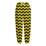 Black And Yellow Zigzag Pattern Print Fleece Lined Knit Pants