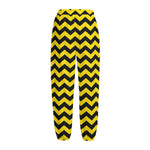 Black And Yellow Zigzag Pattern Print Fleece Lined Knit Pants