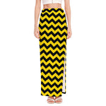 Black And Yellow Zigzag Pattern Print High Slit Maxi Skirt