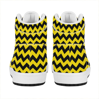 Black And Yellow Zigzag Pattern Print High Top Leather Sneakers