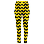 Black And Yellow Zigzag Pattern Print High-Waisted Pocket Leggings