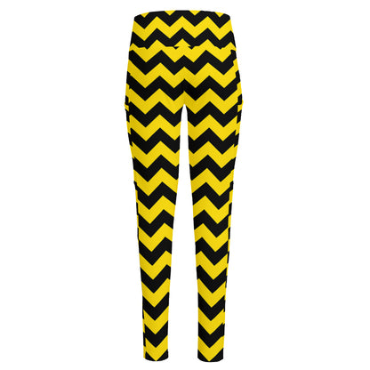 Black And Yellow Zigzag Pattern Print High-Waisted Pocket Leggings