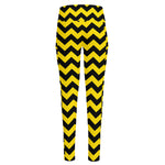 Black And Yellow Zigzag Pattern Print High-Waisted Pocket Leggings