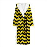 Black And Yellow Zigzag Pattern Print Hooded Bathrobe