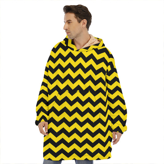 Black And Yellow Zigzag Pattern Print Hoodie Blanket