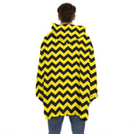 Black And Yellow Zigzag Pattern Print Hoodie Blanket