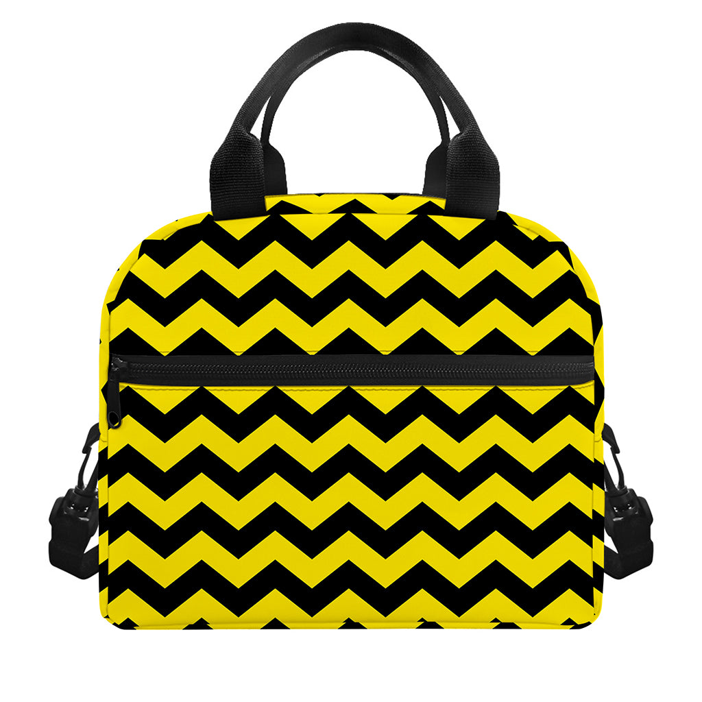 Black And Yellow Zigzag Pattern Print Insulated Lunch Bag
