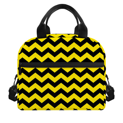 Black And Yellow Zigzag Pattern Print Insulated Lunch Bag