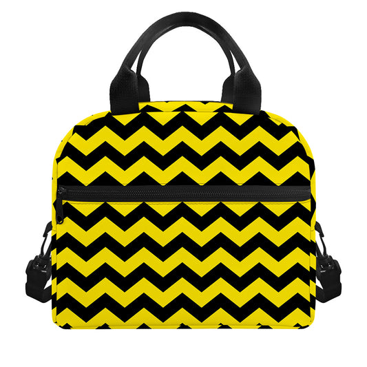 Black And Yellow Zigzag Pattern Print Insulated Lunch Bag