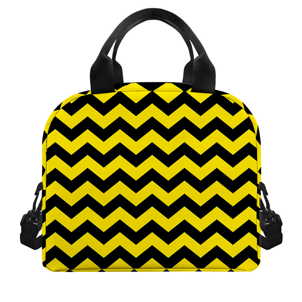 Black And Yellow Zigzag Pattern Print Insulated Lunch Bag