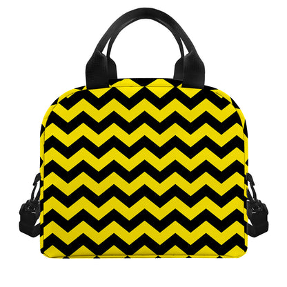 Black And Yellow Zigzag Pattern Print Insulated Lunch Bag