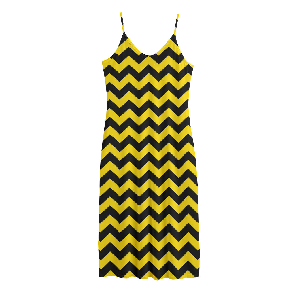 Black And Yellow Zigzag Pattern Print Jersey Midi Cami Dress