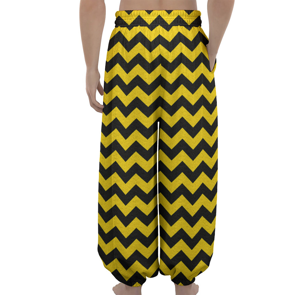 Black And Yellow Zigzag Pattern Print Lantern Pants