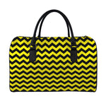 Black And Yellow Zigzag Pattern Print Leather Duffle Bag