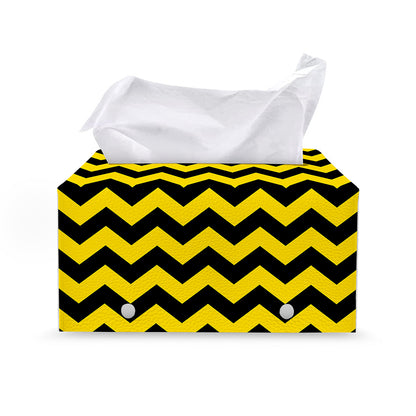 Black And Yellow Zigzag Pattern Print Leather Tissue Box Cover