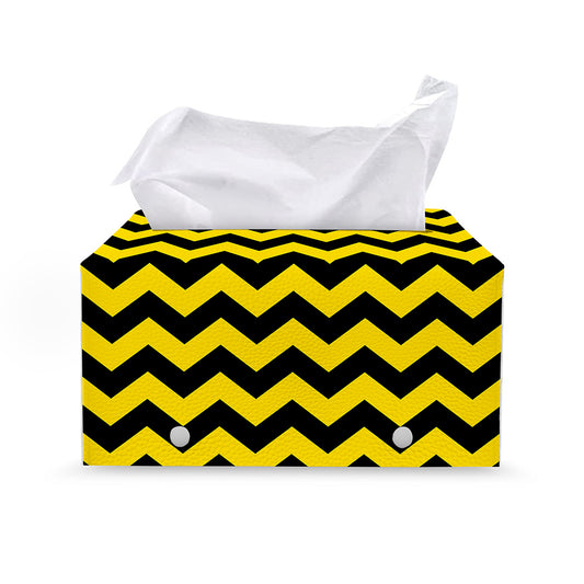 Black And Yellow Zigzag Pattern Print Leather Tissue Box Cover