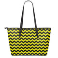 Black And Yellow Zigzag Pattern Print Leather Tote Bag With Zipper