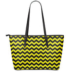 Black And Yellow Zigzag Pattern Print Leather Tote Bag