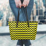 Black And Yellow Zigzag Pattern Print Leather Tote Bag