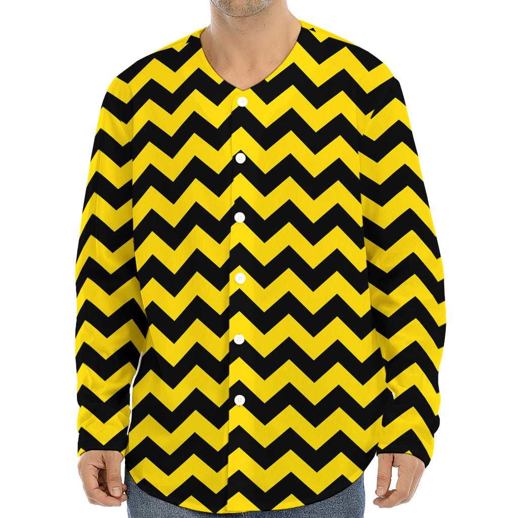 Black And Yellow Zigzag Pattern Print Long Sleeve Baseball Jersey