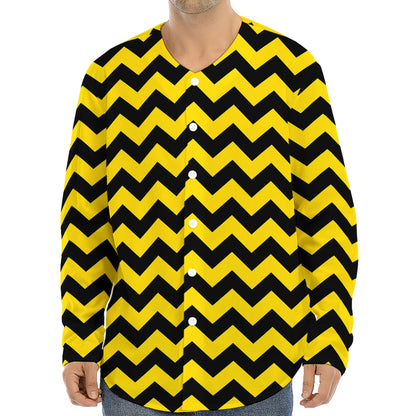 Black And Yellow Zigzag Pattern Print Long Sleeve Baseball Jersey