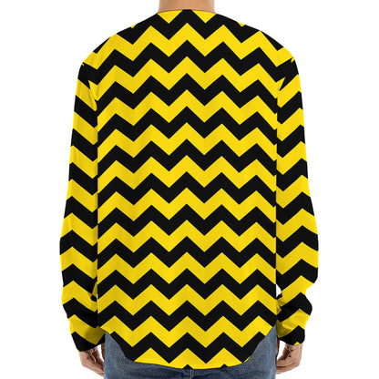 Black And Yellow Zigzag Pattern Print Long Sleeve Baseball Jersey