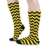 Black And Yellow Zigzag Pattern Print Long Socks